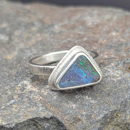 Triangle Australian Boulder Opal Ring - Size 9