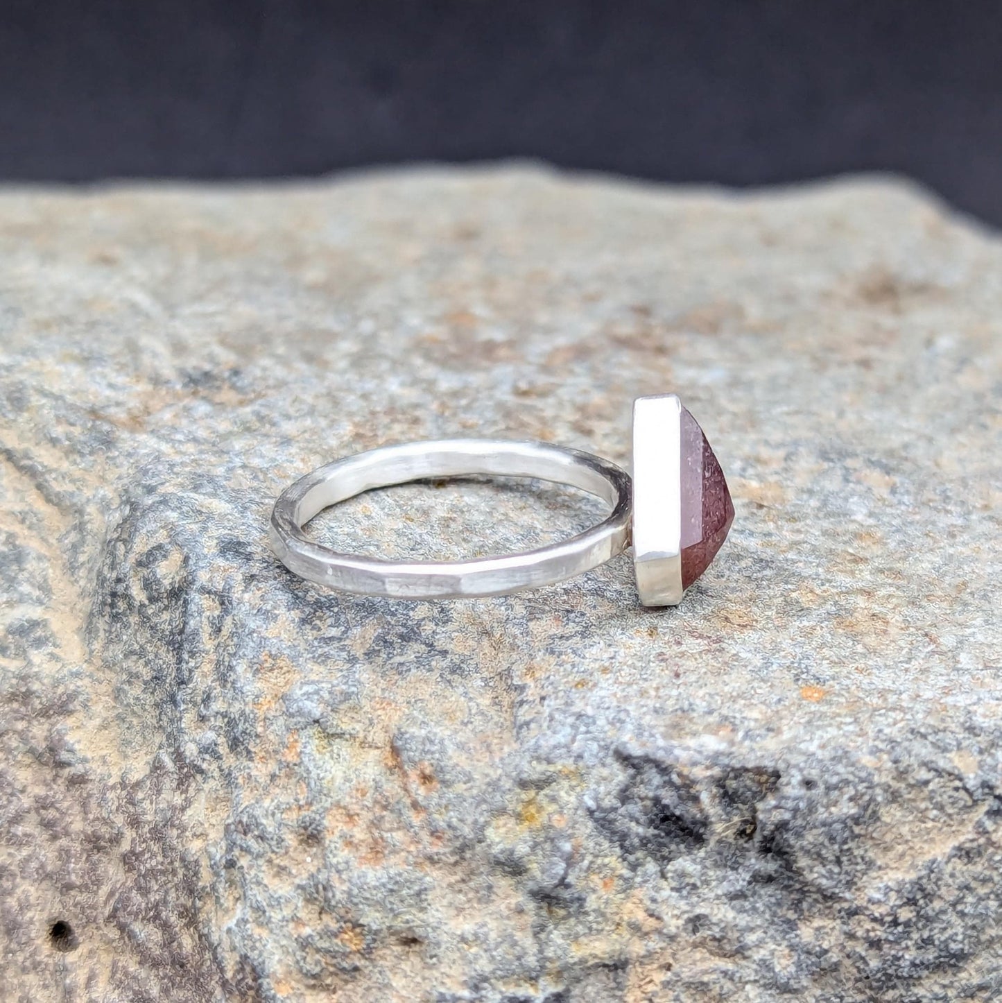 Shield Cut Strawberry Quartz Ring - Size 6