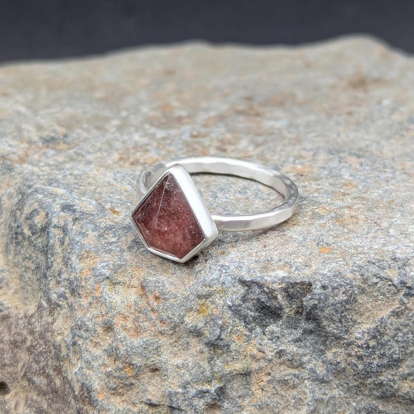 Shield Cut Strawberry Quartz Ring - Size 6