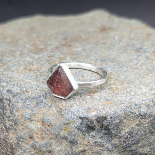 Shield Cut Strawberry Quartz Ring - Size 6