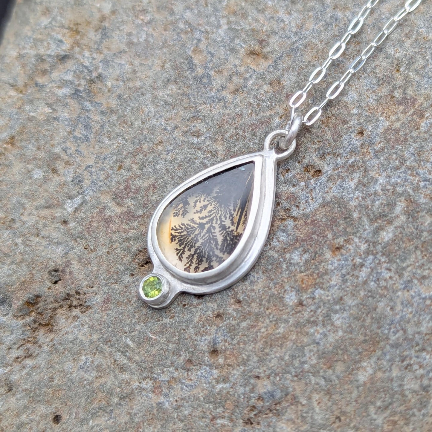 Dendritic Agate Necklace with Green Tourmaline