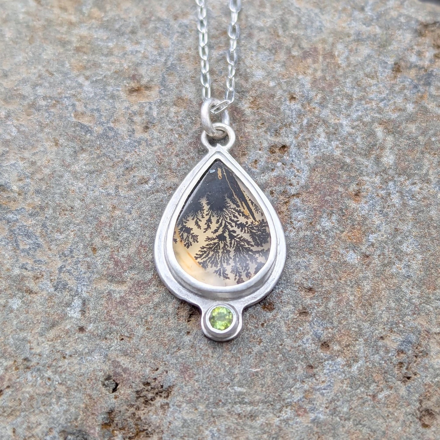 Dendritic Agate Necklace with Green Tourmaline