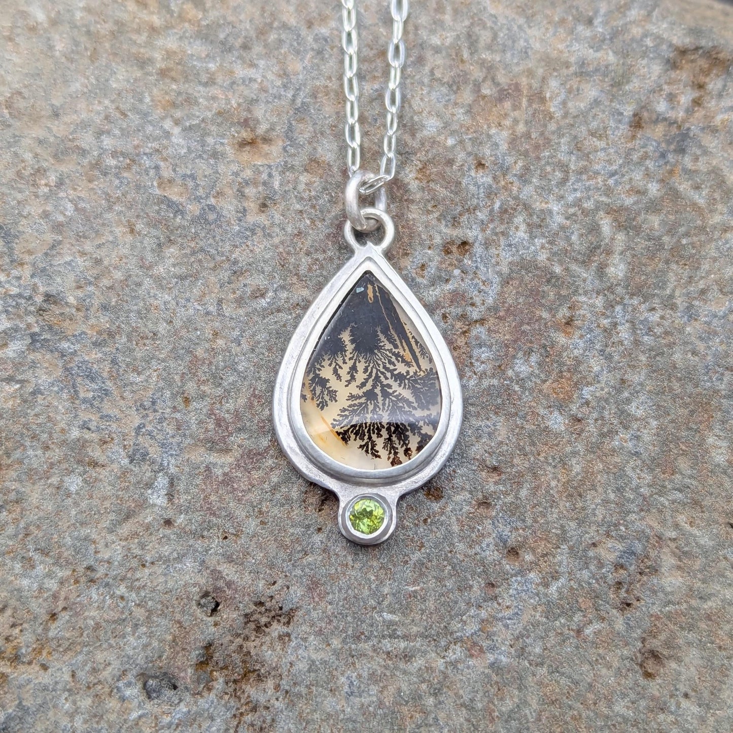 Dendritic Agate Necklace with Green Tourmaline