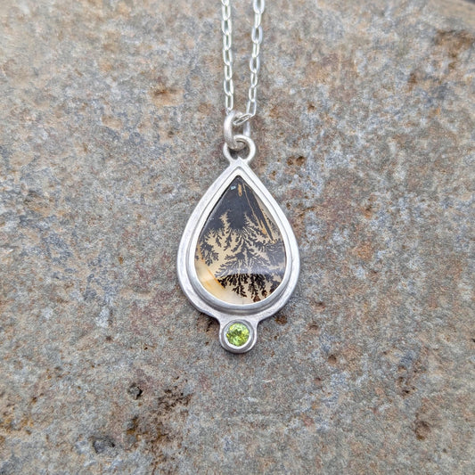 Dendritic Agate Necklace with Green Tourmaline