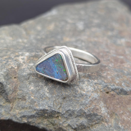 Triangle Australian Boulder Opal Ring - Size 9