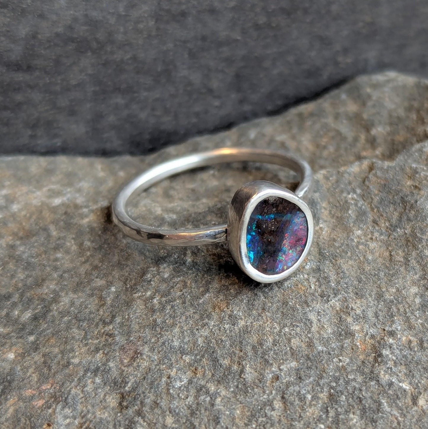 Australian Boulder Opal Ring - Size 7.5