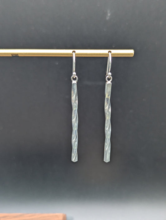 Twisted Silver Bar Earrings