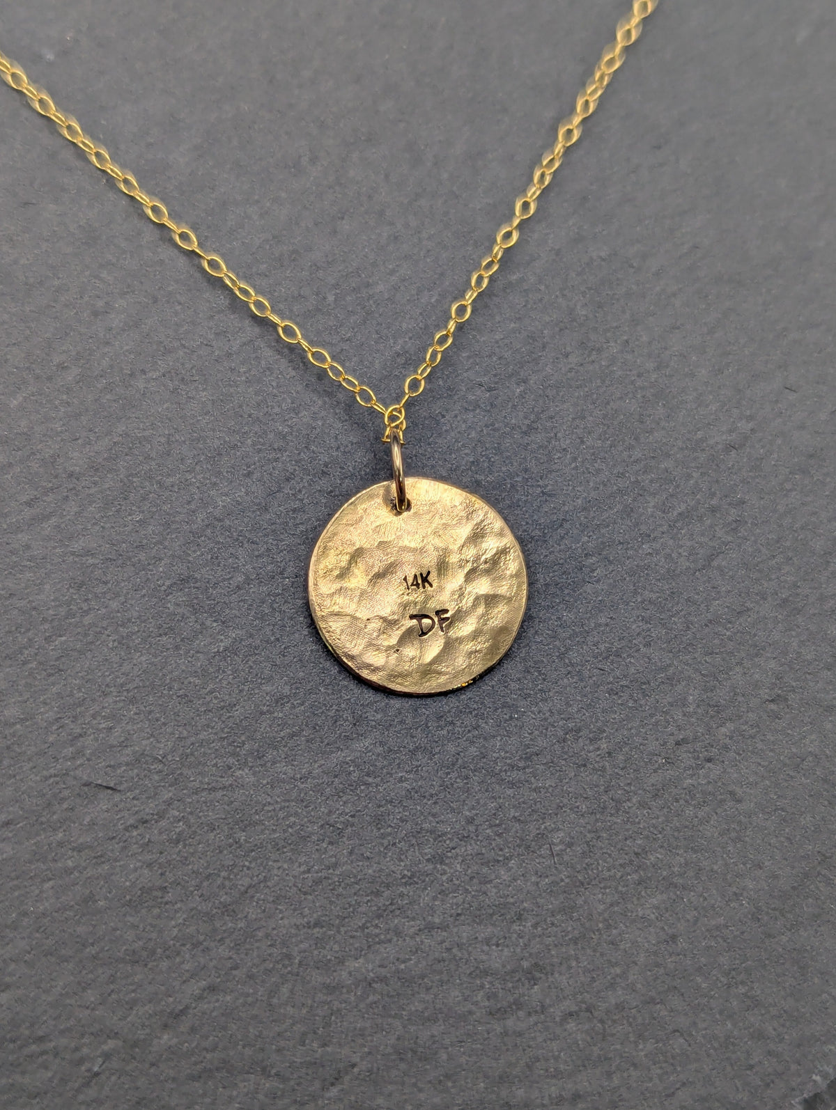 Solid 14K Gold hammered disc necklace