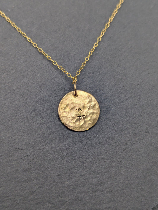 Solid 14K Gold hammered disc necklace