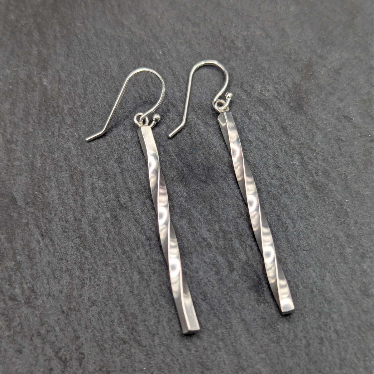 Twisted Silver Bar Earrings