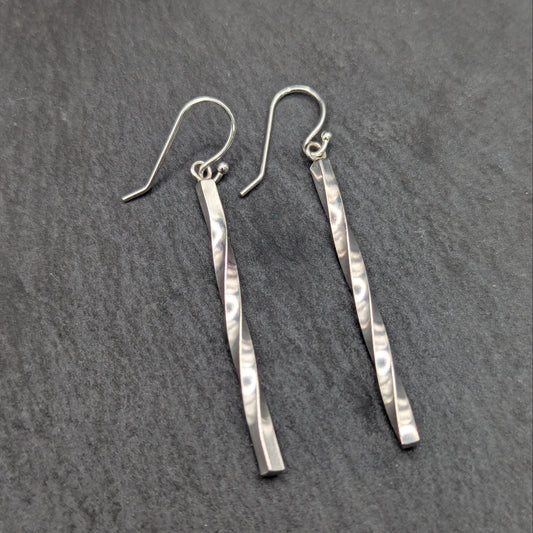Twisted Silver Bar Earrings