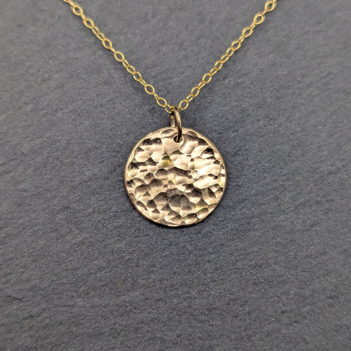 Solid 14K Gold hammered disc necklace