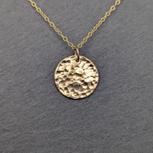 Solid 14K Gold hammered disc necklace