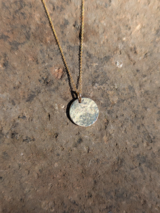 Solid 14K Gold hammered disc necklace