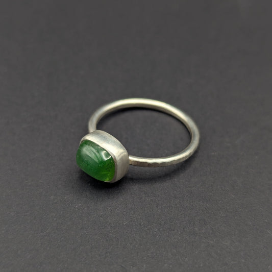 Green Tourmaline Cabochon Ring - Size 7.5